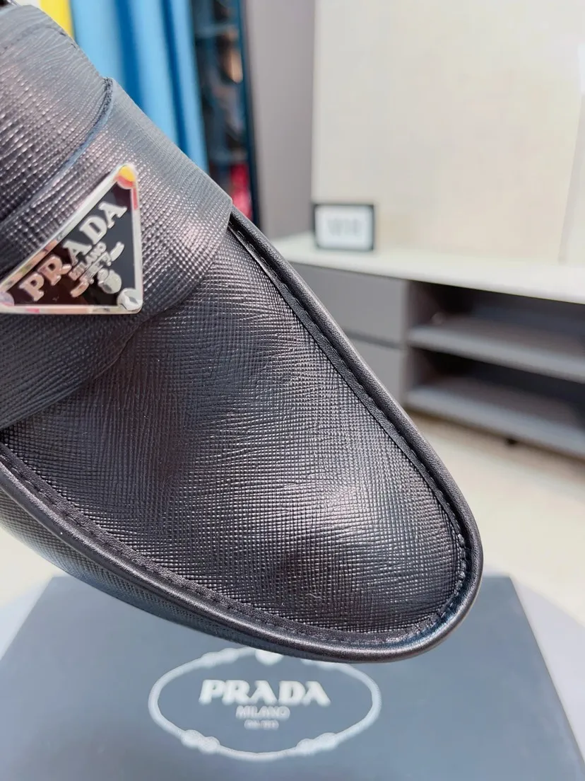 Men's shoes 💰540🌹🌹【PRADA Leather Shoes】Top purchasing agency Original imported Italian custom-made open-edge beaded cowhide leather surface, fully imported water-dyed breathable cowhide lining, original factory special molded sole super comfortable, size: 38-44